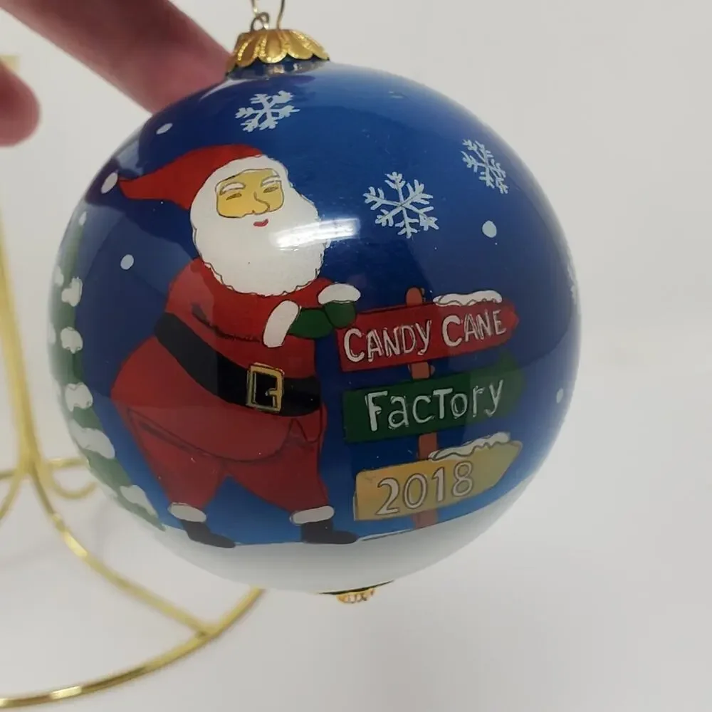 Pier 1 Li bien Reverse Painted 2018 Santa in Car Glass Christmas Ornament w/Box